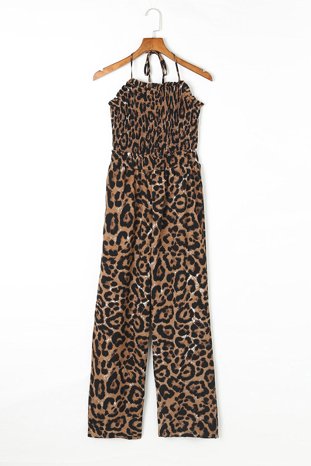 Leopard Smocked Halter Neck Jumpsuit