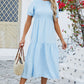 Smocked Round Neck Flounce Sleeve Midi Dress