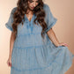 Tiered Notched Short Sleeve Dres