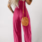 Smocked Square Neck Wide Leg Jumpsuit with Pockets