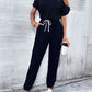 V-Neck Cold-Shoulder Jumpsuit with Pockets