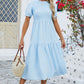 Smocked Round Neck Flounce Sleeve Midi Dress