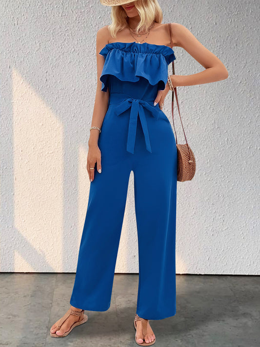 Ruffled Tie Waist Tube Jumpsuit