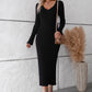 V-Neck Long Sleeve Ribbed Sweater Dress