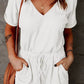 Full Size Drawstring V-Neck Short Sleeve Romper