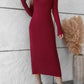 V-Neck Long Sleeve Ribbed Sweater Dress