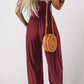 Smocked Square Neck Wide Leg Jumpsuit with Pockets