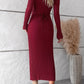 V-Neck Long Sleeve Ribbed Sweater Dress