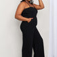 White Birch Full Size Halter Neck Wide Leg Jumpsuit with Pockets