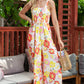 Floral Square Neck Smocked Wide Leg Jumpsuit