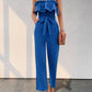 Ruffled Tie Waist Tube Jumpsuit