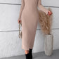 V-Neck Long Sleeve Ribbed Sweater Dress