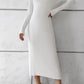 V-Neck Long Sleeve Ribbed Sweater Dress