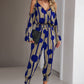 Printed Cold-Shoulder Surplice Neck Jumpsuit