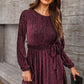 Round Neck Tie Front Long Sleeve Dress