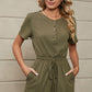 Drawstring Half Button Short Sleeve Romper