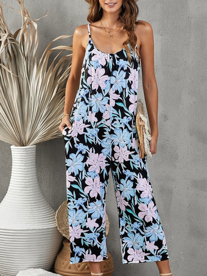 Printed Spaghetti Strap Jumpsuit with Pockets