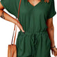 Full Size Drawstring V-Neck Short Sleeve Romper