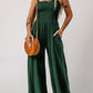 Smocked Square Neck Wide Leg Jumpsuit with Pockets