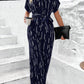 Tied Printed Mock Neck Wide Leg Jumpsuit