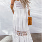 Buttoned Spliced Lace Spaghetti Strap Maxi Dress