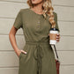 Drawstring Half Button Short Sleeve Romper