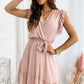 Full Size Ruffled Surplice Cap Sleeve Dress