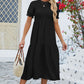 Smocked Round Neck Flounce Sleeve Midi Dress