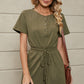 Drawstring Half Button Short Sleeve Romper