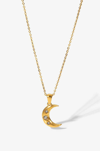 Moon Pendant 18K Gold Plated Inlaid Zircon Necklace