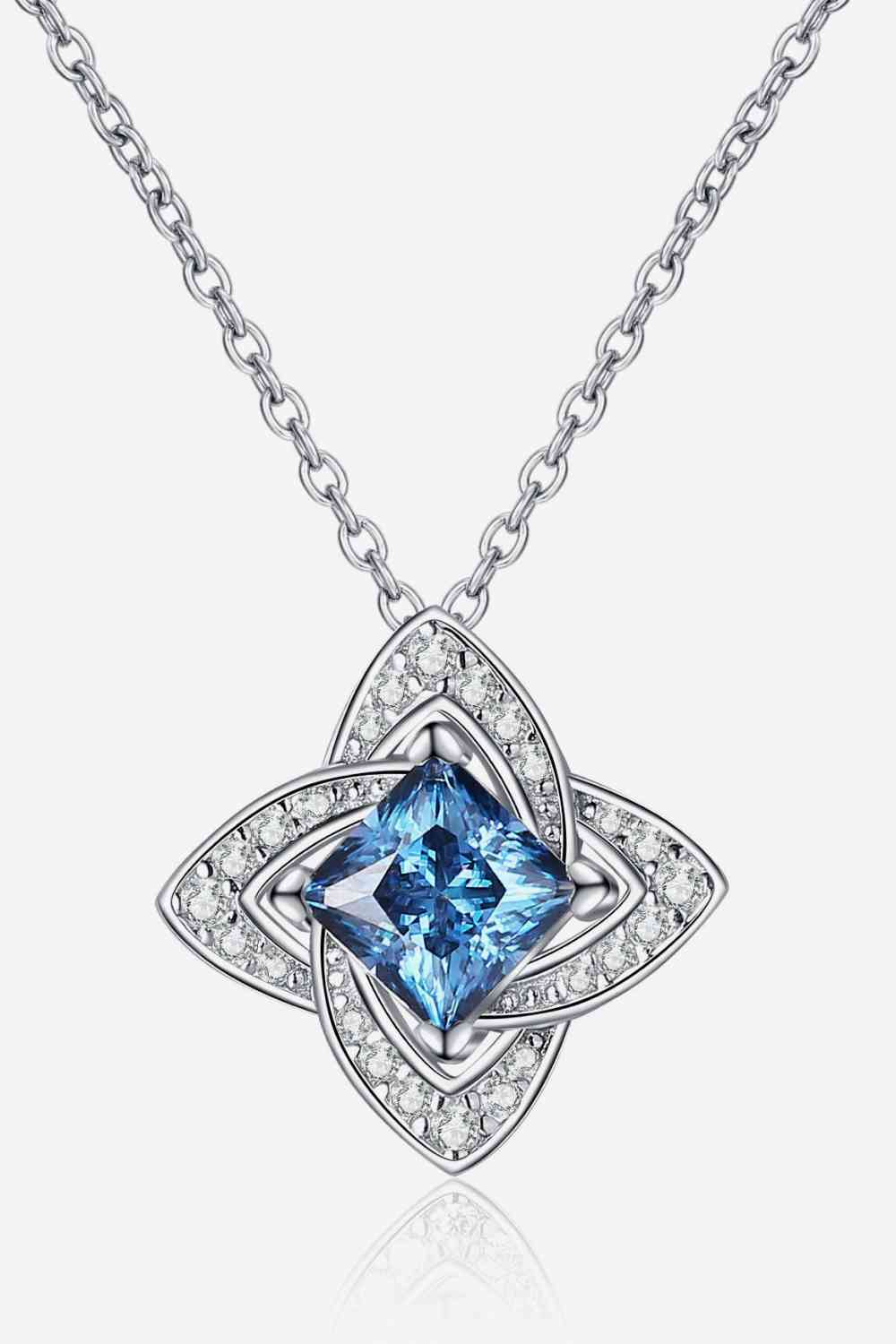 Blue Gem 1 Carat Moissanite Floral Pendant Necklace