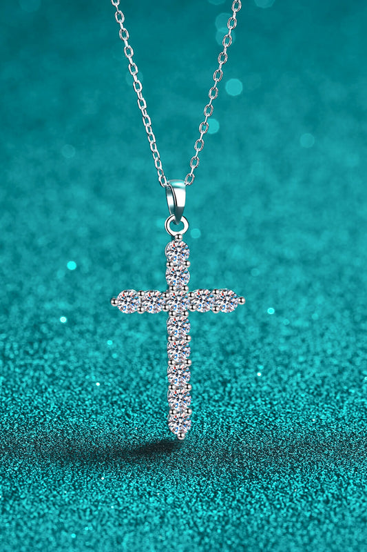 925 Sterling Silver Moissanite Cross Necklace
