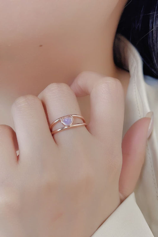 Dainty Moonstone Heart 925 Sterling Silver Ring