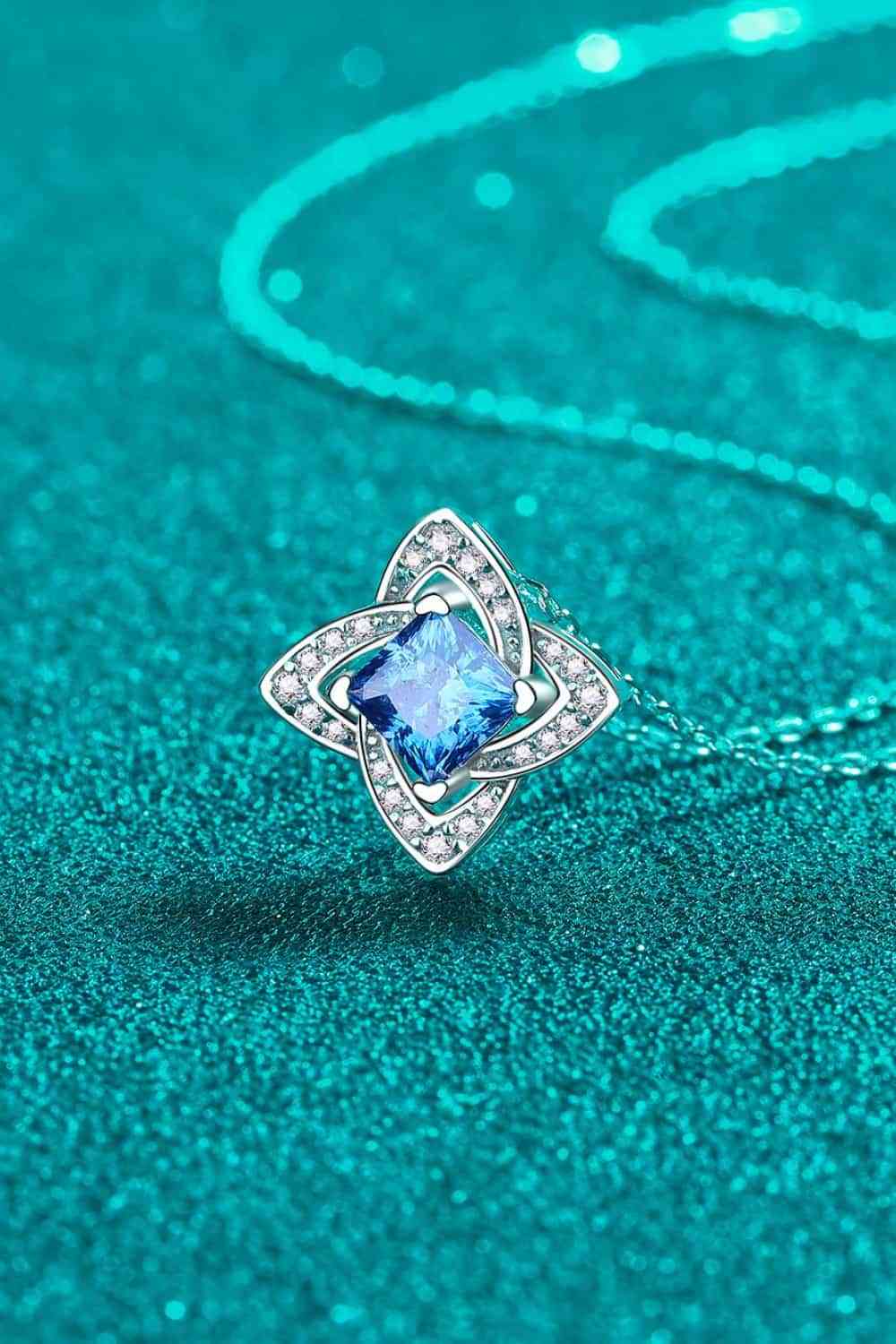 Blue Gem 1 Carat Moissanite Floral Pendant Necklace